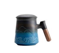 ZENS Tea Cup with Infuser and Lid for Loose Leaf Steeper, 15.2 oz Ceramic Mug with Fine Strainers and Absorbent Coaster, Wood Handle Large Diffusers, Tea Lovers Gifts