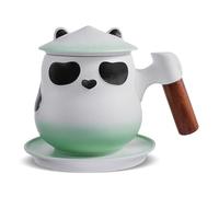ZENS Tea Cup with Infuser and Lid for Loose Leaf Tea Steeper, 11 oz Cute Panda Tea Mug with Strainer and Coaster for Tea Steeper, Wood Handle Ceramic Tea Cup for Daughter, Collector's Mug Gifts
