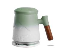 ZENS Tea Cup with Infuser and Lid for Loose Leaf Tea Steeper, 15.2 oz Ceramic Tea Mug with Fine Strainers and Absorb Coaster and Wood for Tea Lovers Gifts