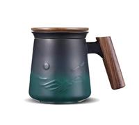 ZENS Tea Infuser Mug with Lid, 430 ML Embossed Ceramic Loose Leaf Tea Cup with Strainers for Hot Tea Diffusers, Steeping Cup, Rosewood Handle, for Gifts - Black & Green