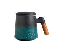 ZENS Tea Mug with Infuser and Lid, 500ML Embossed Ceramic Cup with Strainers for Loose Leaf Tea Diffusers, Wood Handle Infuer Mug for Brewing Accessories for Women Tea Lovers Gifts