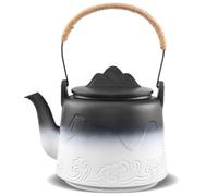 ZENS Vintage Japanese Teapot, 33.8 oz Gradient Embossed Ceramic Loose Leaf Teapot with Built-in Filter for Tea Steeper, Hemp Rope Handle Japanese Teapot for Tea Lovers Gifts, Black & White