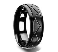 ZENSE - Men's Glossy Black Ring with Grooves ZR0177