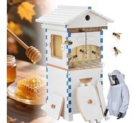 ZenSeFarin Beehive Starter Kit, Self-Flow Hive with Observation Window & Honey Spout, Complete Wooden Bee Box with 4 Frames & 6 Honeycomb Trays, for Garden Pollinators