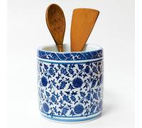 ZENSOAR Kitchen Utensil Holder for Kitchen Countertop, Cooking Utensils Holder, Large Utensil Crock, Ceramic Spatula Holder for Counter, Kitchen Tool Holder, Blue and White