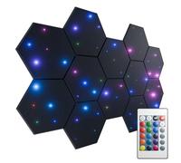 ZenSonic 12 Pack Self-adhesive Sound Proof Foam Panels for Walls 12" X 10" X 0.4" - Hexagon Acoustic Panels with Fiber Optic Starlight, Stylish Soundproof Wall Panels Absorb Noise and Wall Decor Black