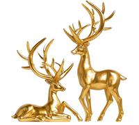 Zensounding 2PCS Christmas Reindeer Resin Sculptures Deer Ornaments Reindeer Statues Light Luxury Casual Shape Suitable for Indoor or Outdoor Country Style Christmas Home Decoration (Gold)