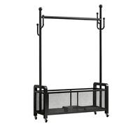 ZENSTYW Rolling Garment Rack With Storage Basket,Heavy Duty Metal Clothes Hanging Stand With Lockable Wheels,Multi-Size Optional,For Entryways,Bedrooms,And Offices(Black,100cm/39.4in)