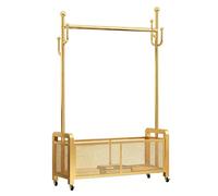 ZENSTYW Rolling Garment Rack With Storage Basket,Heavy Duty Metal Clothes Hanging Stand With Lockable Wheels,Multi-Size Optional,For Entryways,Bedrooms,And Offices(Gold,100cm/39.4in)