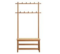 ZENSTYW Solid Wood Entryway Coat Rack With Bench,Freestanding Hall Tree With 10 Hooks,Shoe Bench With Woven Seat,Multifunctional Storage Organizer For Entryway,Hallway(Natural,80cm/31.5in)
