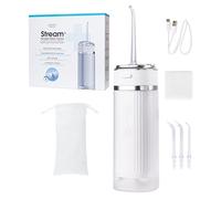 ZENT Stream+ Water Irrigator, Advanced Rotary Technology 360°, 3 Special Tips, Adjustable Pressure, Dental Plaque Removal, Durable Battery, Compact Sizes, White