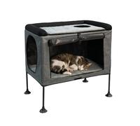 ZENTAVO Cat Bunk Bed with Secret Passage Hole, Bedside Elevated Cat Cot for Small Cats, Reversible Lower Mattress, Soft Bolster Top Perch, Calming Hideaway, Space-Saving