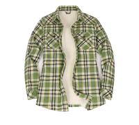 ZENTHACE Insulated Sherpa Fleece Lined Flannel Shirts Jacket Button Down Hoodless Plaid Shacket for Women Winter Coat Grass Green XL