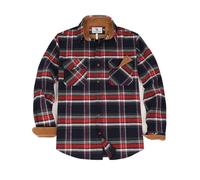 ZENTHACE Men's Midweight All Cotton Flannel Shirt,Long Sleeve Casual Button Up Plaid Shirt,Outdoor Work Shirts, Navy Red, 3XL