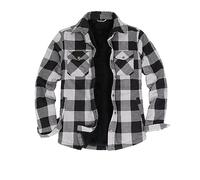 ZENTHACE Mens Plaid Flannel Shacket Jacket Sherpa Fleece Lined Cpo Sanp Button Down Flannel Work Shirt Long Sleeved Grey L