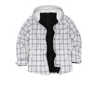 ZENTHACE Men's Sherpa Lined Flannel Shirt Jacket,Snap Button Down Plaid Jacket Shacket with Hood, Silver Scape, XXL