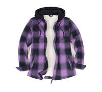 ZENTHACE Women Warm Sherpa Lined Flannel Hoodie Jacket Fleece Shacket Plaid Flannel Zip Up Hooded Shirt Jacket Coat Purple S
