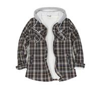 ZENTHACE Women's Flannel Shirt Jacket with Hood,Sherpa Lined Plaid Shacket Jackets,Snap Button Front, Coastal Driftwood, X-Large