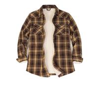 ZENTHACE Womens Sherpa Fleece Lined Flannel Jacket Button Down Plaid Flannel Shirt Jacket(All Sherpa Lining), Mocha Magic, Small