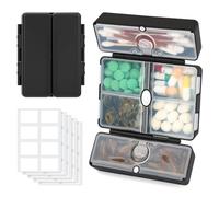 Zentiky Small Daily Pill Organizer with Labels, Medicine Pill Organizer Fit with Your Purse or Pocket for Travel to Hold Vitamin, Fish Oil, Supplement,Cotton Swabs, Bandages or Jewelry-Black