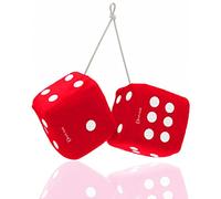 Zento Deals Pair of Hanging Red Fuzzy Dice with White Dots