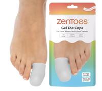 ZenToes 6 Pack Gel Toe Cap and Protector - Cushions to Protect The Toe and Provides Relief from Missing or ingrown toenails, blisters (Large, White)