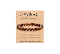 ZenVib To My Grandpa Tiger Eye Stone Bracelet, Yellow Personalized Natural Stone Stretch Beaded Birthday Father's Day Gifts Jewelry For Men, M, Tiger Eye Stone, no gemstone