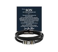 ZenVib To My Son Wedding Bracelet, From Love You Mom Black Multi Layer Braided Leather Groom Married Gift Personalized Men Jewelry (Black)