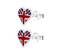 Zenvie Union Jack Heart Stud Earrings - 925 Sterling Silver UK Flag