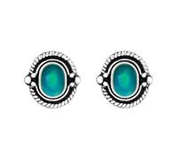 Zenvie Vintage Oval Mood Stud Earrings - Colour-Changing Silver 925
