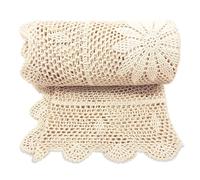 Zenviro Boho Throw Blanket - Beige, Cream Crochet Blankets - Hand Knitted Blanket - Couch Sofa Bed Blanket (125x150cm)