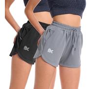 ZENWILL 2 Pack Ladies/Womens 3" Inzip Running Shorts, High Stretch Mid-Waist Lightweight Sport Gym Shorts for Women Zip Pocket (XX-Large,Black+Dark Grey)