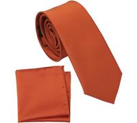 ZENXUS Boy's Solid Tie with Pocket Square Set, Regular Necktie for Children and Kids, Self-Tied, 53 Rust, Large