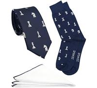 ZENXUS Navy Tie, Pocket Square, Socks Set for Men, Chess, Medium