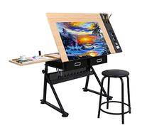 ZENY Drafting Desk Drawing Table Desk Tiltable Tabletop Adjustable Height w/ Stool and Drawer for Reading, Writing Art Craft Work Station