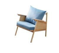 ZENY896V Rattan Chair Rattan Reading Chair - Japanese-Style Wood & Rattan Wicker Sofa Chair for Small Spaces - Comfortable Rattan Lounge Chair for Living Room, Bedroom, or Balcony Wicker Chair(Blue)