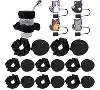 ZenyTra 12-Piece Drink Cover Set with Scrunchie, 8 x Drink Protection Lids and 4 x Cat Straw Protective Covers, Anti-Spike for Party Travel