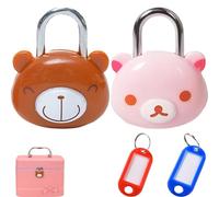 ZenyTra 2 Piece Bear Padlock Set - 51 mm Cute Cartoon Locks with 4 Keys & 2 Key Chains, Brown & Pink for Children's Suitcase, Backpack, Diary, Locker & Locker