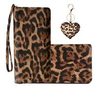 ZenyTra 2-Piece Leopard Wallet Set with 1 x Wallet 19 x 10 x 3 cm and 1 x Heart Keychain, Women's Wallet with Zip