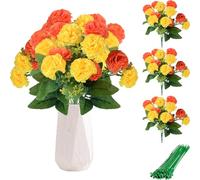 ZenyTra 36 Heads Artificial Yellow Carnations, 3 Tufts with 36 cm Stems and 10 Twines, Premium Silk Flowers, UV-Resistant for Grave Ornaments, Wedding Arches, Arrangements, Living Room, Garden