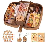 ZenyTra 8-Tier Capybara Pencil Case Mega Set with 50 Stickers + 2 Notebooks + 2 Keyrings XXL Writing Organiser for School, Office & Gift Kawaii Kapibara Complete Set
