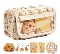 ZenyTra Capybara Pencil Case Set, 9-Layer Large Capacity, 1 Brooch, 2 Notebooks, 3 Keyrings & 20 Stickers, 2-in-1 Design, Complete Gift for Real Fans