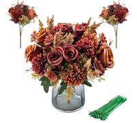 ZenyTra Pack of 2 Artificial Roses Bouquet, 34 cm Autumn Silk Flowers with 10 Wire Ties, Orange & Beige Table Decoration for Wedding, Halloween, Thanksgiving, Centrepiece, Party Decoration