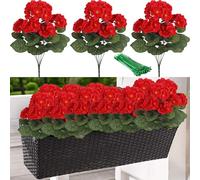 ZenyTra Pack of 3 Artificial Begonias, Red, 35 x 26 cm, Artificial Flowers with 10 Twines, UV-Resistant Artificial Flowers for Balcony, Garden, Patio, Graveside Decoration, Indoor and Outdoor