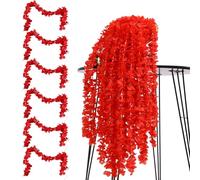 ZenyTra Pack of 6 100 cm Red Flower Garland, Artificial Yanglan Flowers Vines with Silk Flowers, Hanging Garlands Decoration for Wedding, Garden, Home Decoration, Artificial Flowers, Outdoor