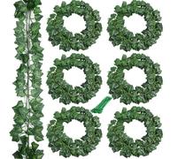 ZenyTra Pack of 6 Artificial Grape Vine Garlands, 210 cm Realistic Ivy Vines with Grape Leaves & 20 Cable Ties for Indoor and Outdoor Use, UV-Resistant Hanging Plants