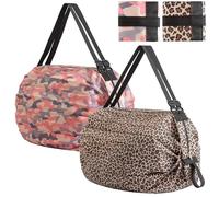 ZenyTra Set of 2 Foldable Shopping Bags | Pink Camo & Leopard Print Design | Reusable Nanobag Alternative Made of Oxford Fabric | For Fitness, Travel & Shopping