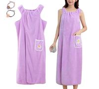 ZenyTra Women's Bathrobe 100 x 135 cm Purple with Pockets and Hair Tie Set Absorbent Terry Towelling Bathrobe Including 2 Hair Accessories Soft Sauna Towel for Wellness, Beach and Swimming Pool