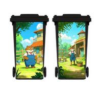 ZENZDS 2 Sheets Farm Wheelie Bin Stickers, Multi-Size Self-Adhesive Dustbin Stickers, Wall Art, Waterproof Decal for Garden, Indoor Outdoor