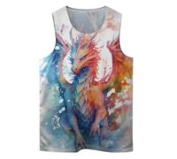 Zenzenze Blue Elephant Men's Tank Tops Summer Sleeveless Tee Cool Workout T-Shirts Beach Athletic Undershirts, Watercolor Dragon, XL